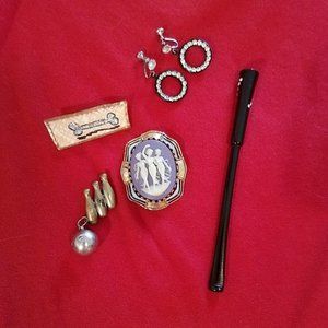 Bundle Vintage Pins, Earrings, and Cigarette Hold